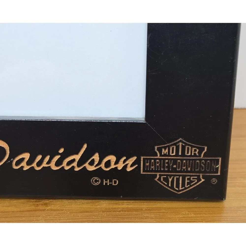 Harley-Davidson Name Carved Black Wood Picture Frame Holds 4 x 6 Picture